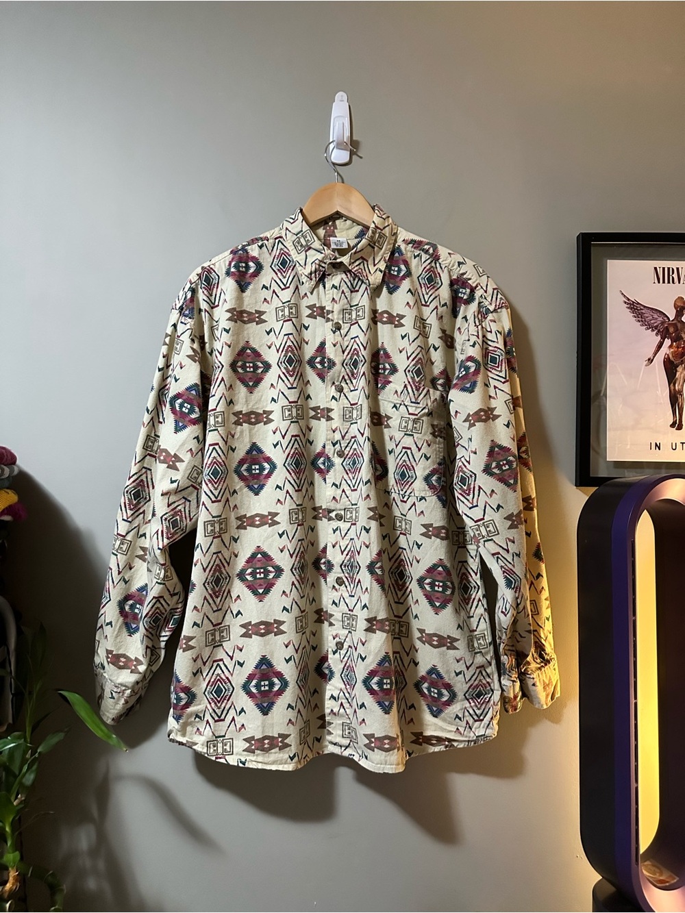 Vintage Southwestern Pattern Long Sleeve Button Up wShirt Size M